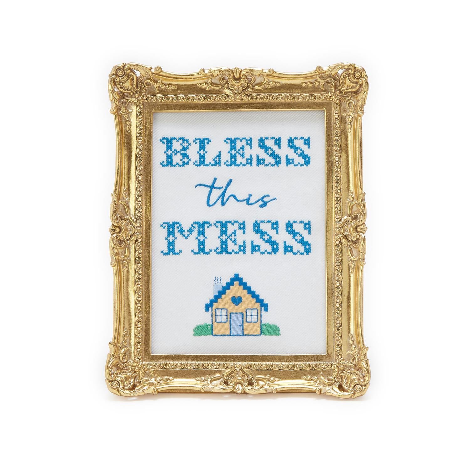 Bless The Mess Embroidered Framed Art