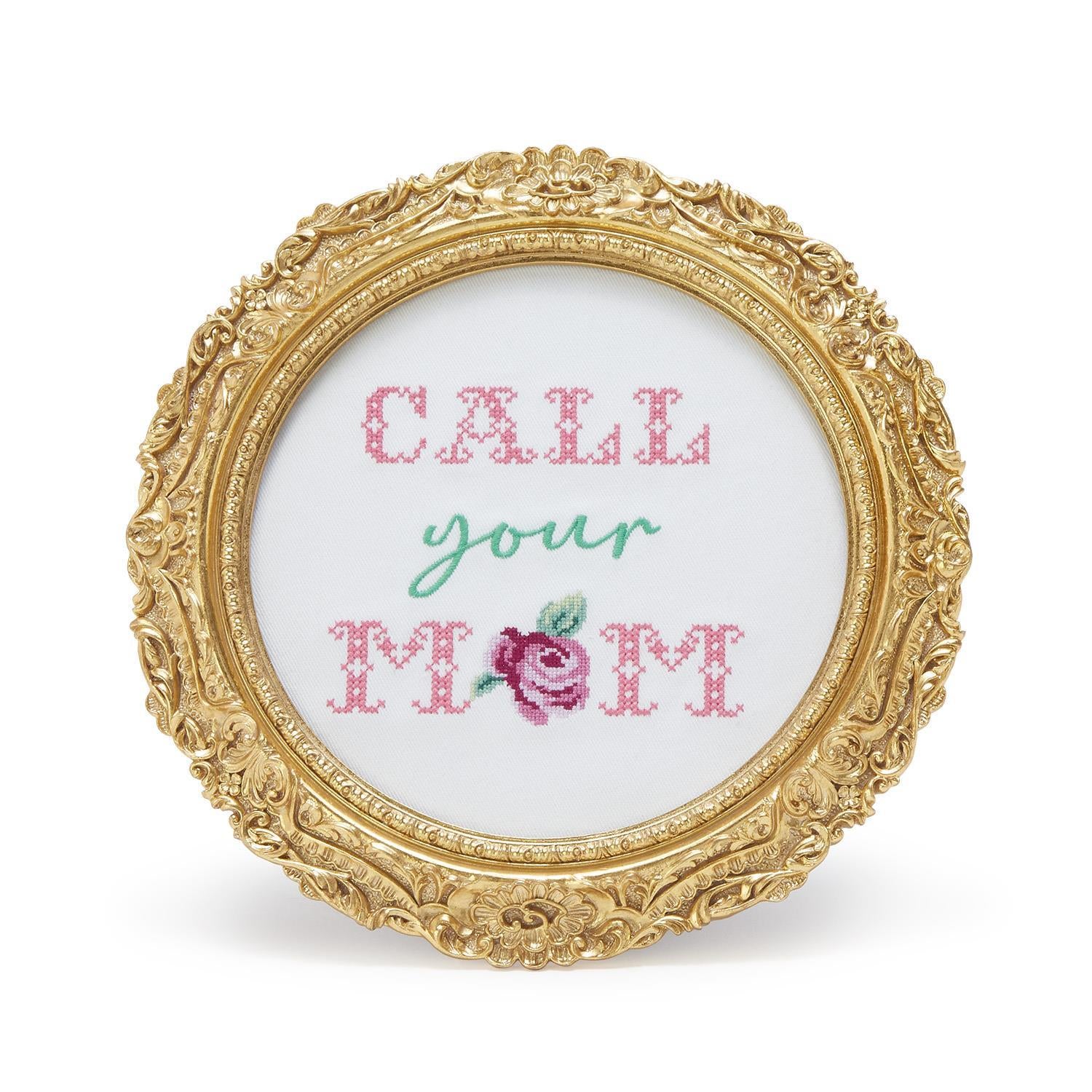 Call Your Mom Embroidered Framed Art
