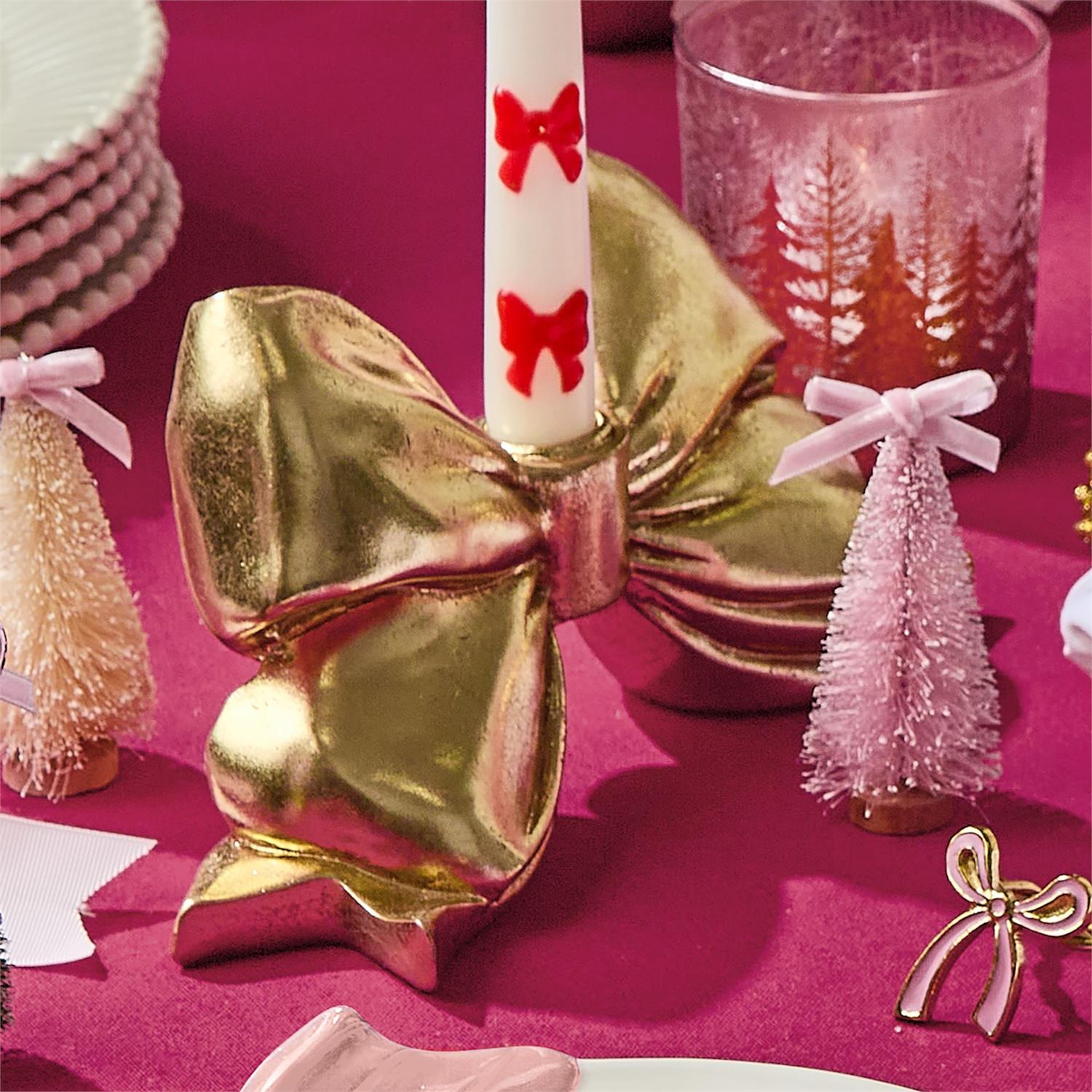Gold Bow Taper Candle Holder