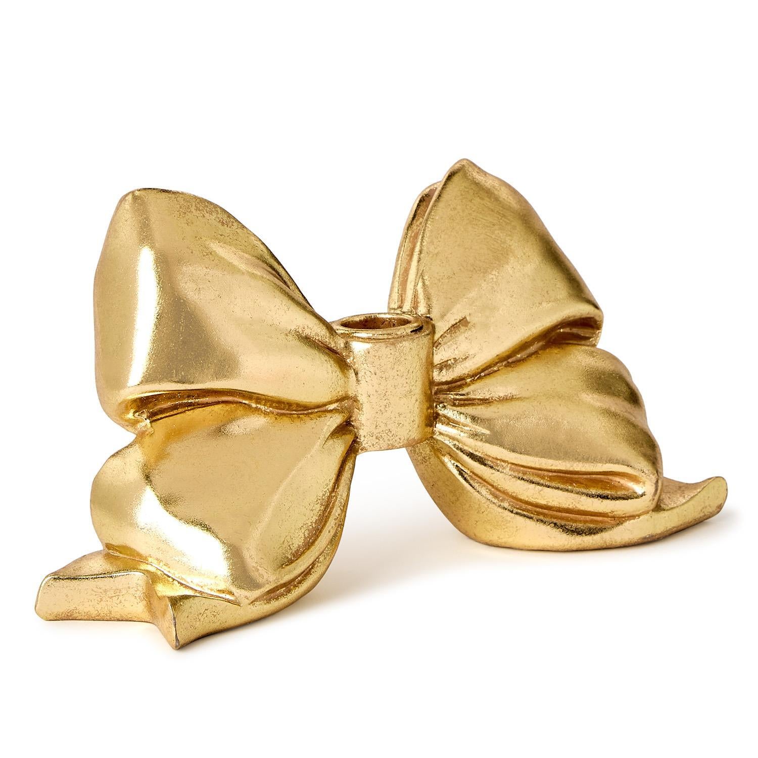 Gold Bow Taper Candle Holder