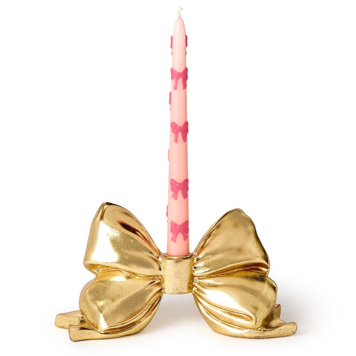 Gold Bow Taper Candle Holder