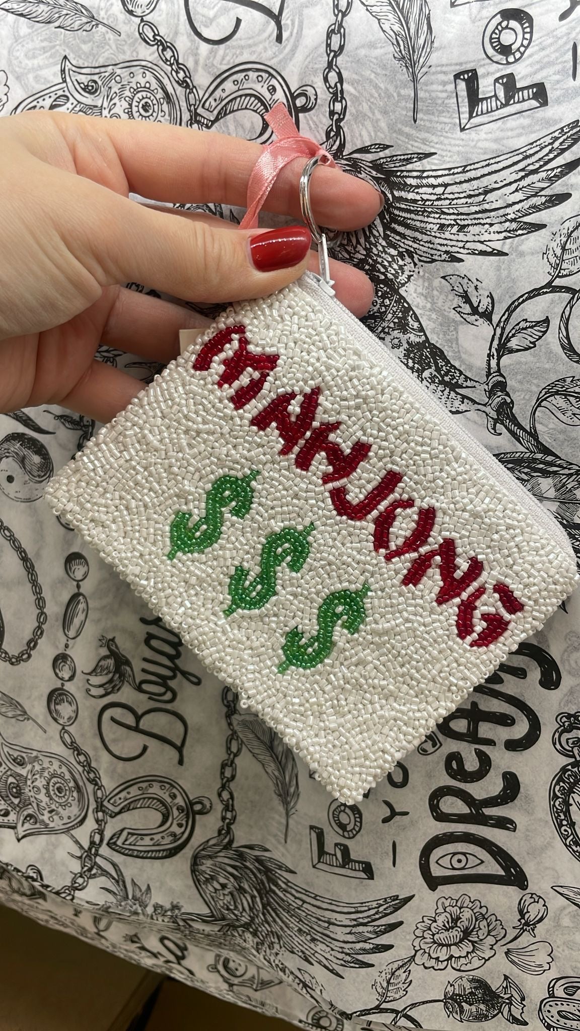 Mahjong Beaded Coin Purse