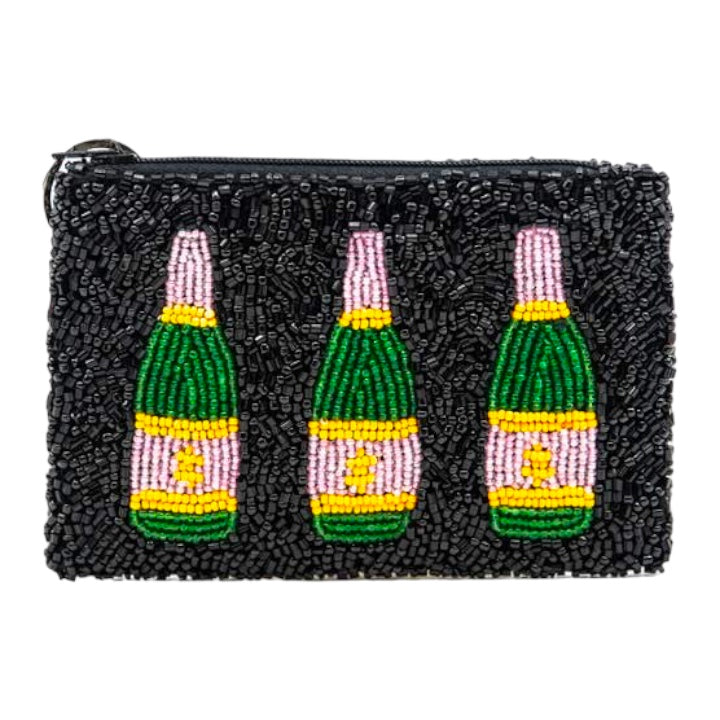 Champagne Bottles Beaded Coin Purse