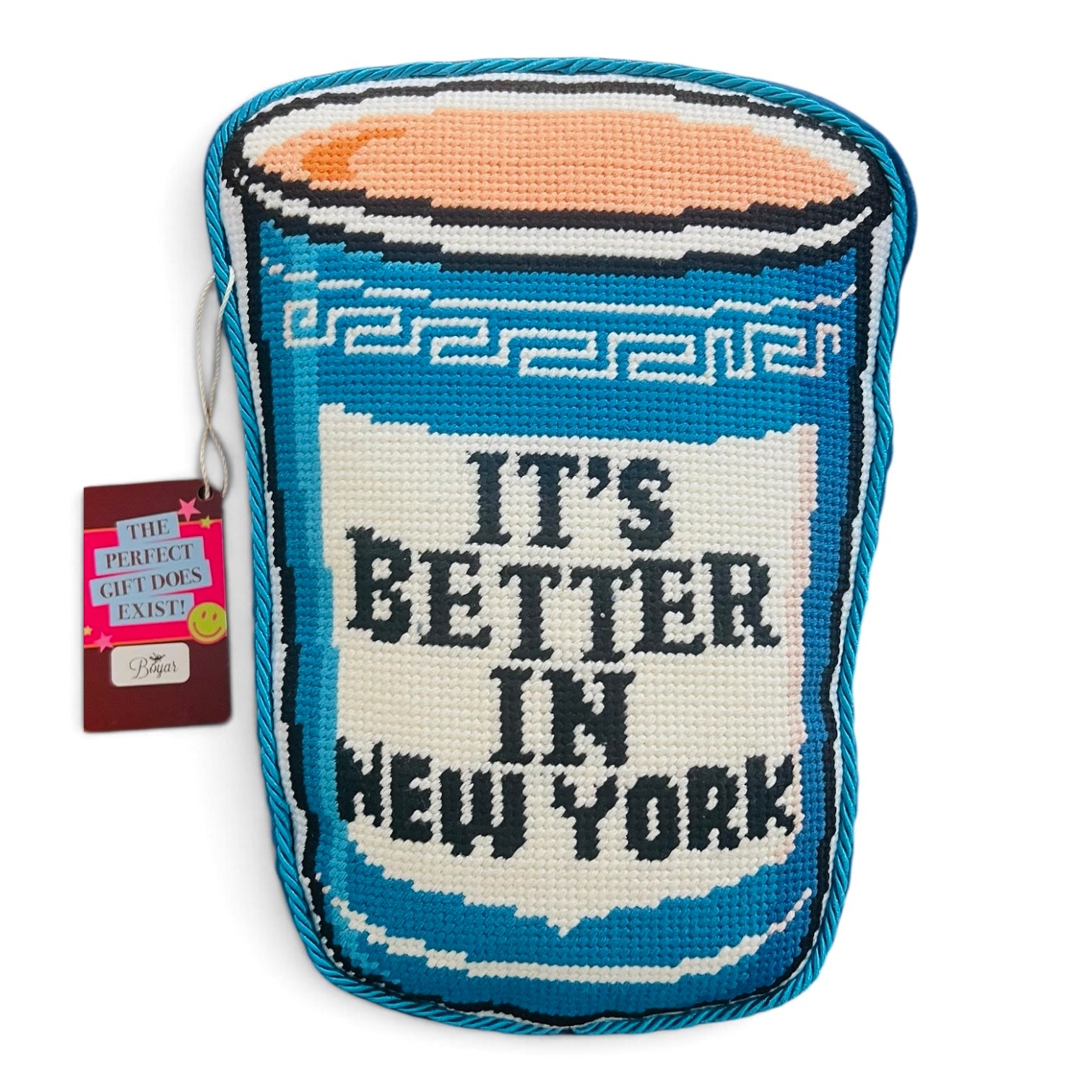 NY Coffee Cup Needlepoint Pillow