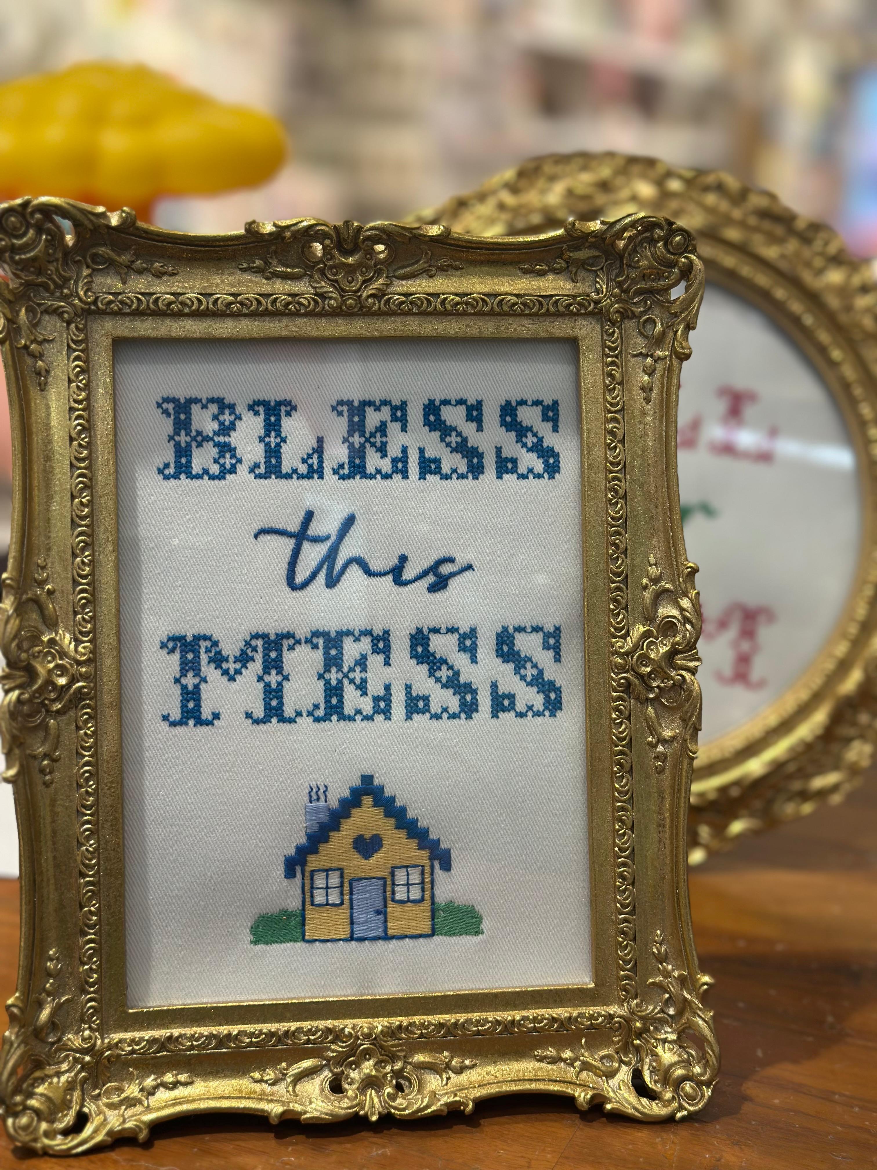 Bless The Mess Embroidered Framed Art