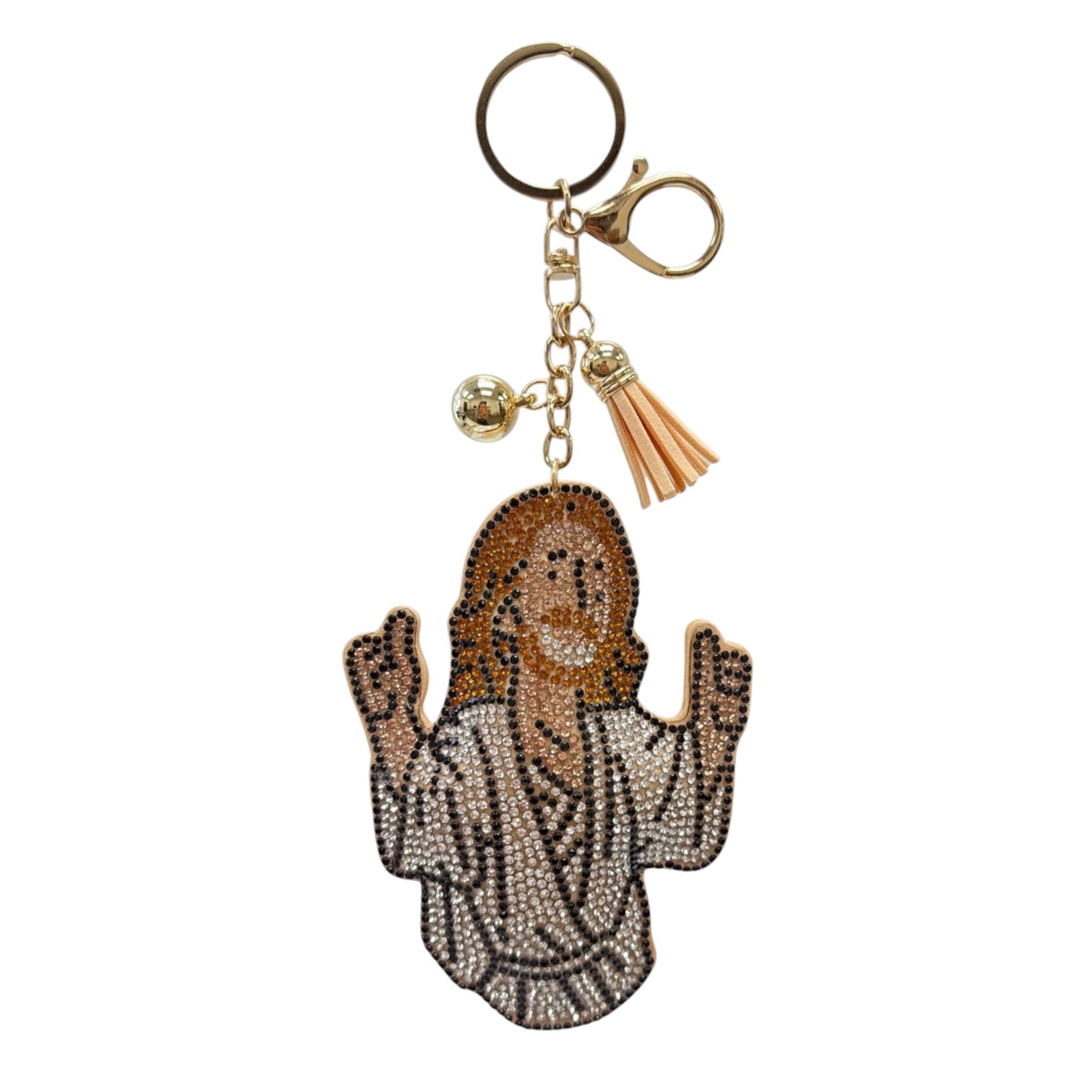 Rhinestone Jesus Keychain