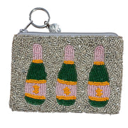 Champagne Bottles Silver Beaded Coin Purse
