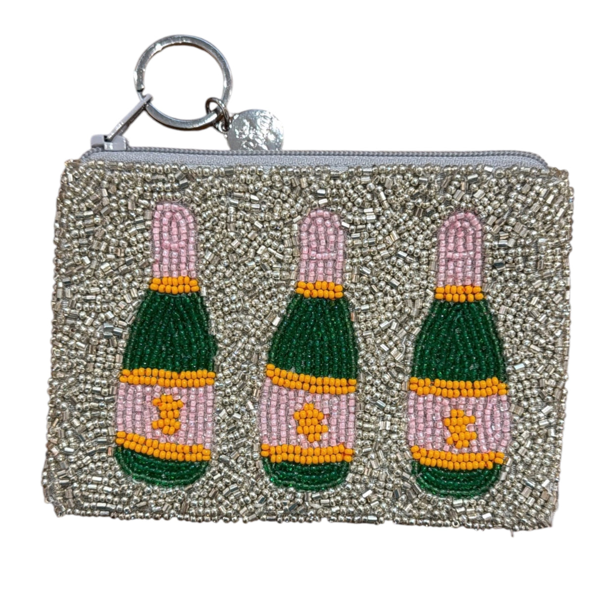 Champagne Bottles Silver Beaded Coin Purse