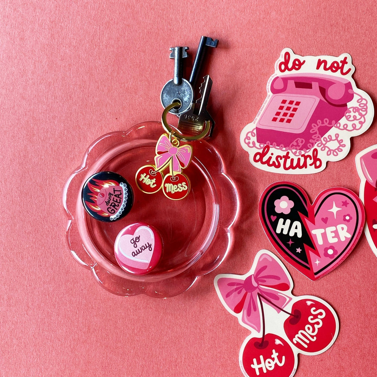 Hot Mess Cherries Enamel Keychain