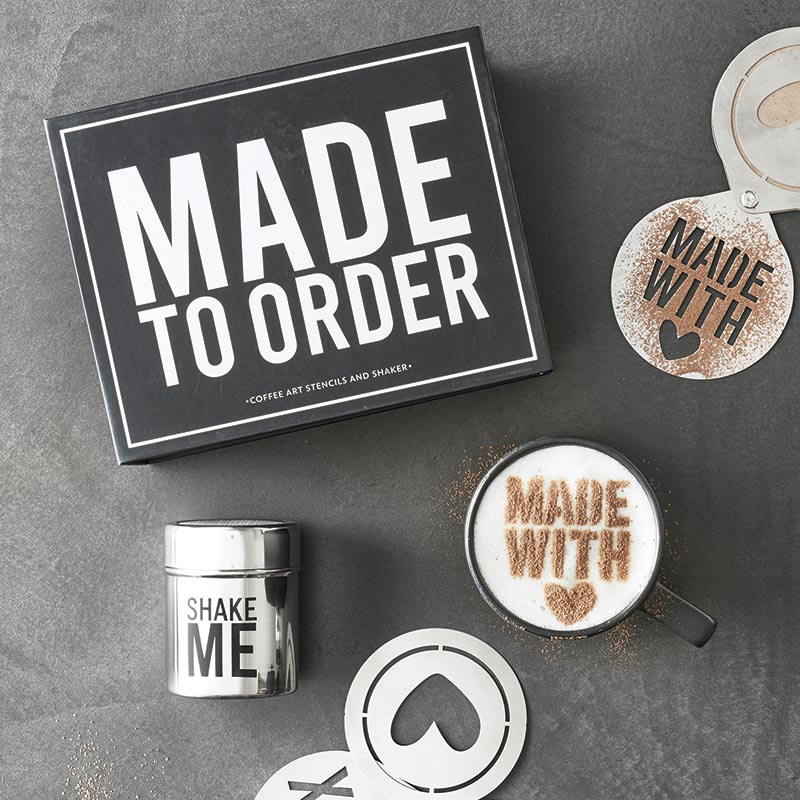 Made To Order Coffee Stencils And Shaker