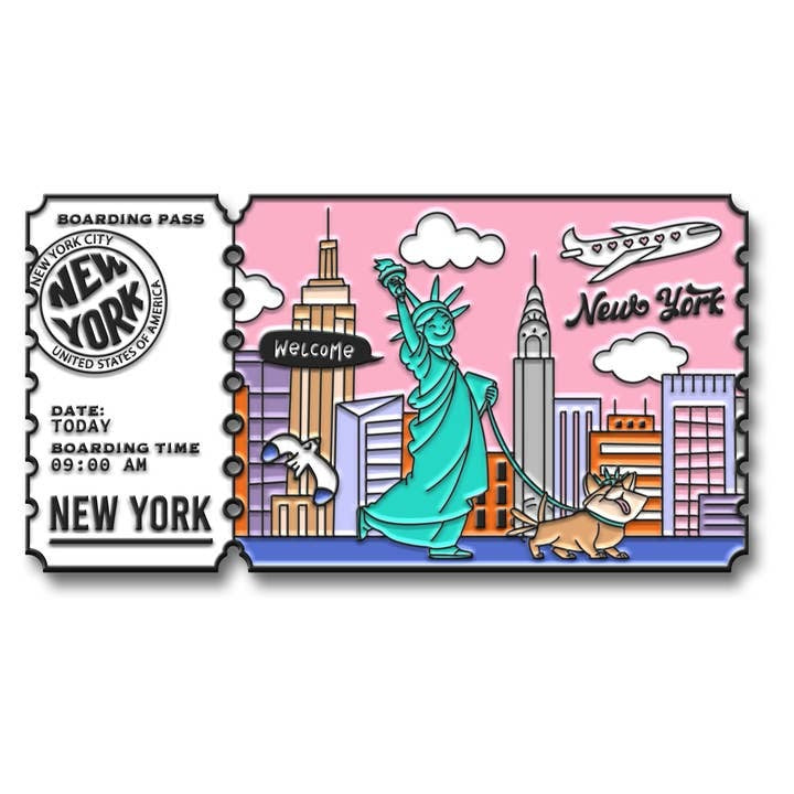 New York Plane Ticket Stamp Pin