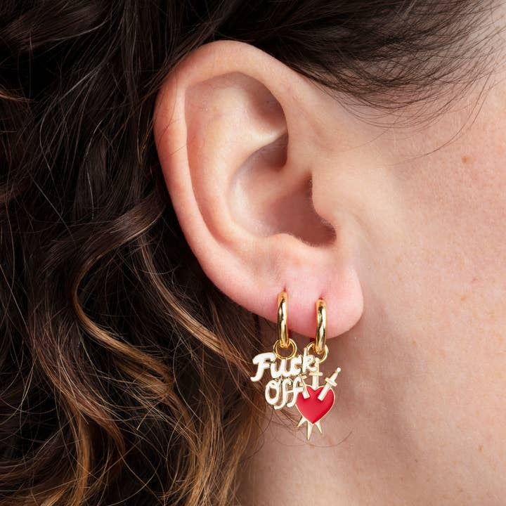 F Off & Heart Earrings