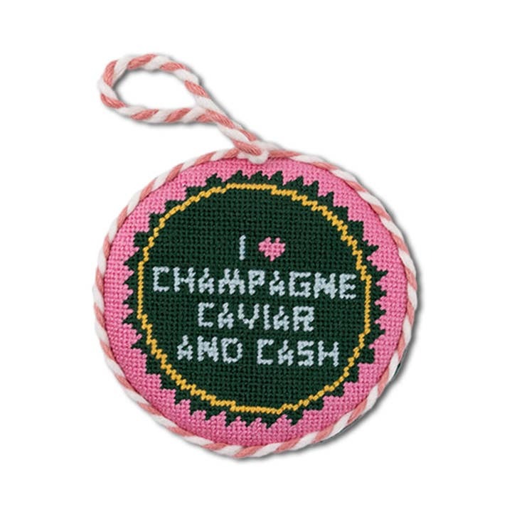 I Love Champagne Caviar Needlepoint Ornament
