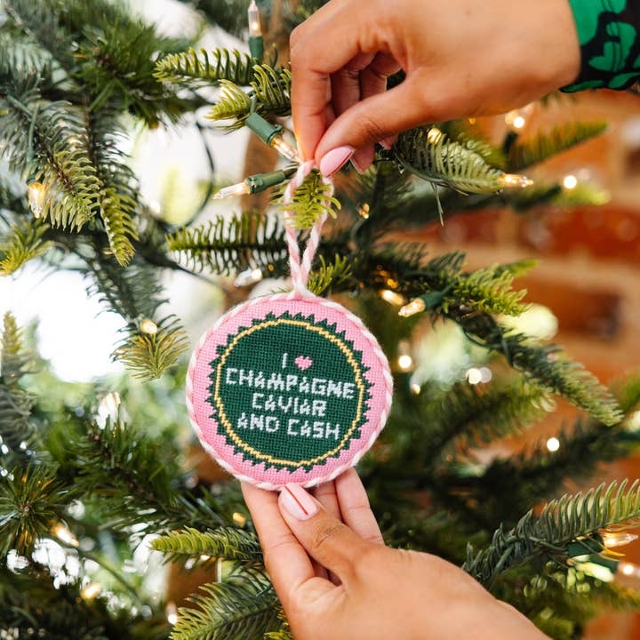 I Love Champagne Caviar Needlepoint Ornament