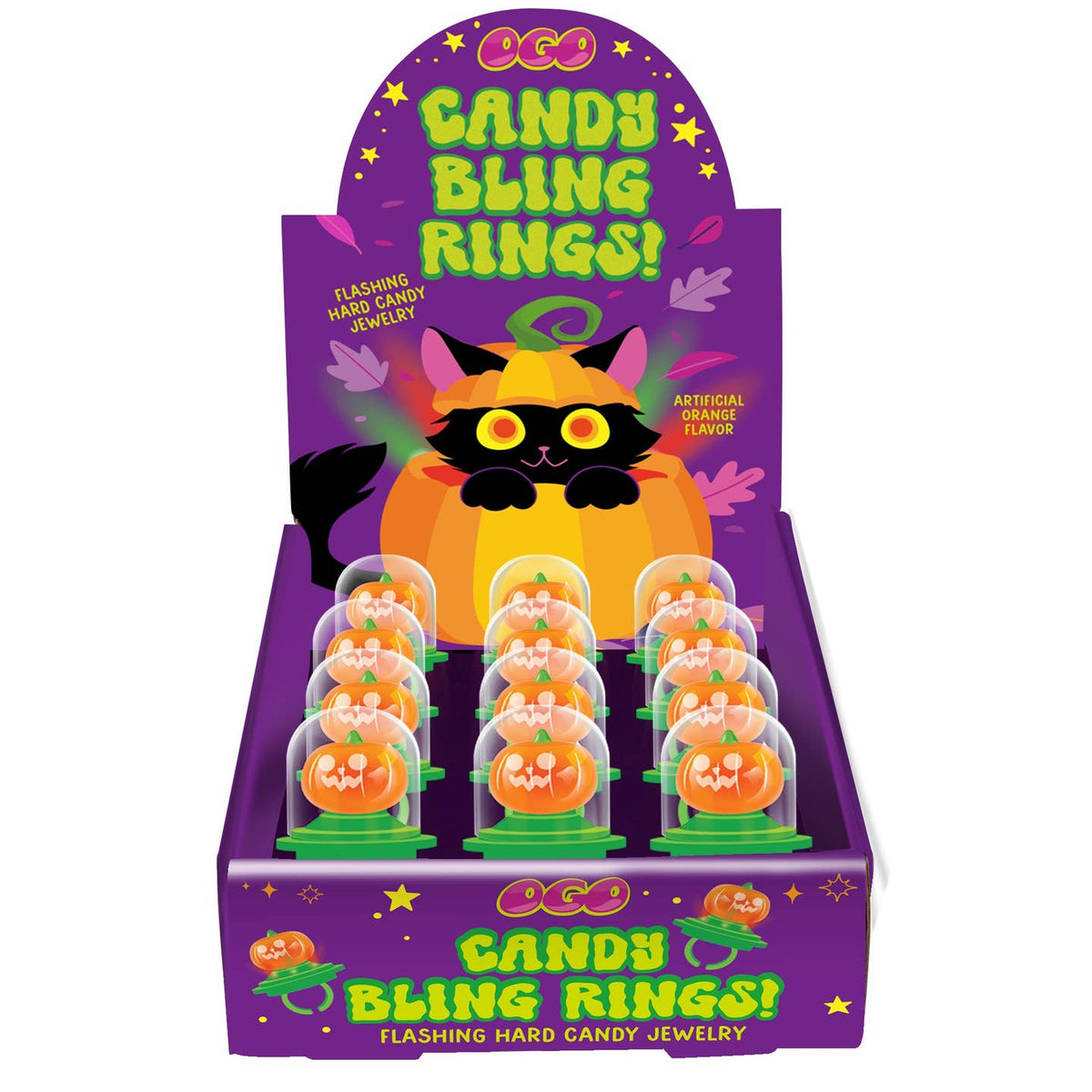 Pumpkin Flashing Hard Candy Bling Rings