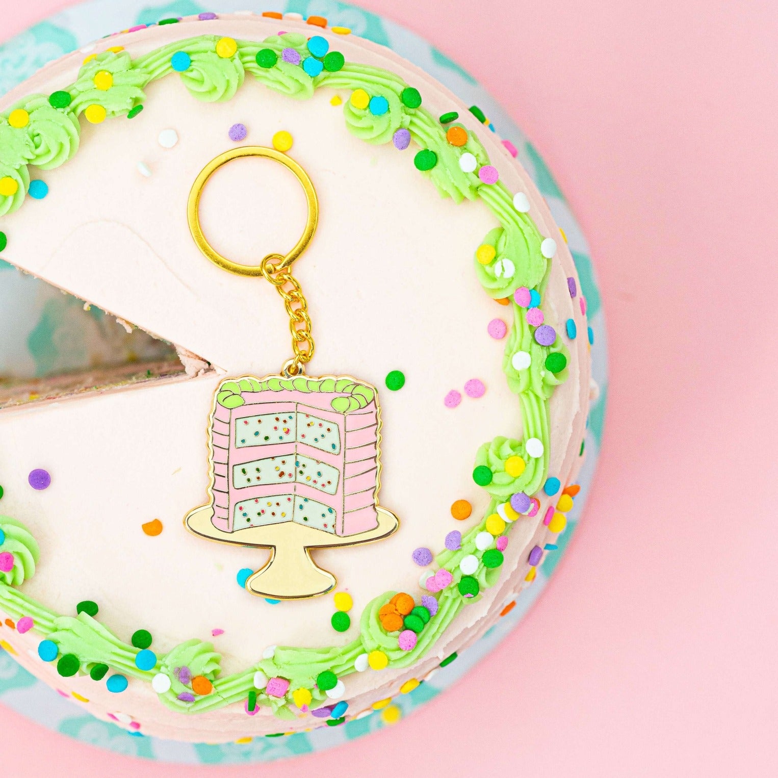 Birthday Cake Enamel Keychain