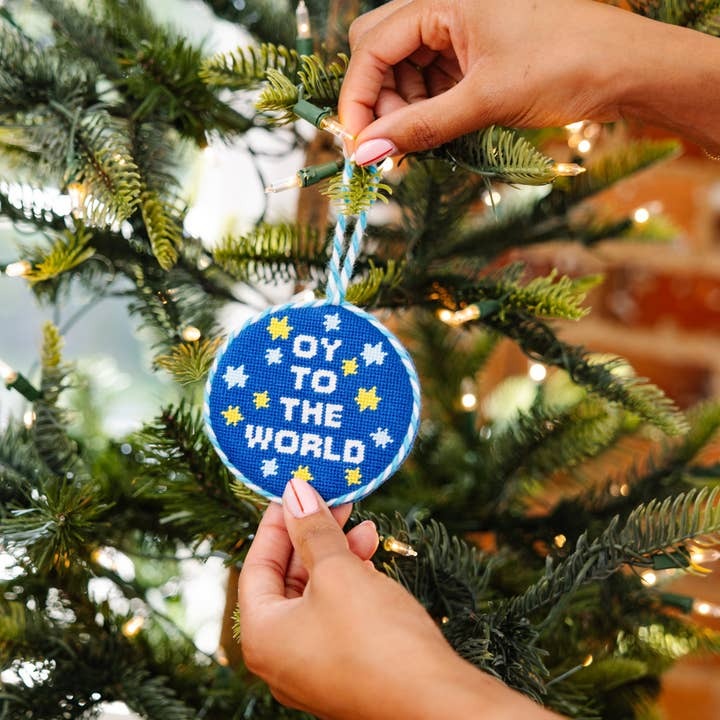 Oy To The World Needlepoint Ornament