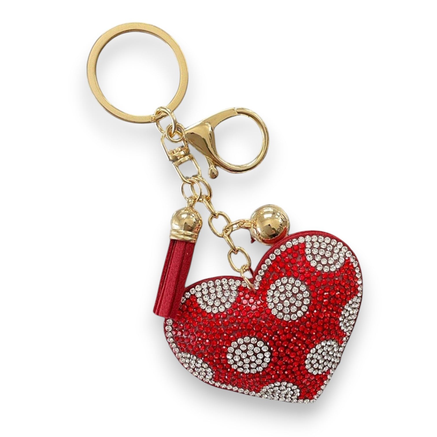 Rhinestone Heart Polka Dot Keychain