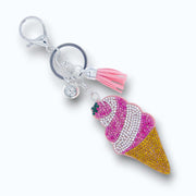 Pink Ice Cream Rhinestone Keychain