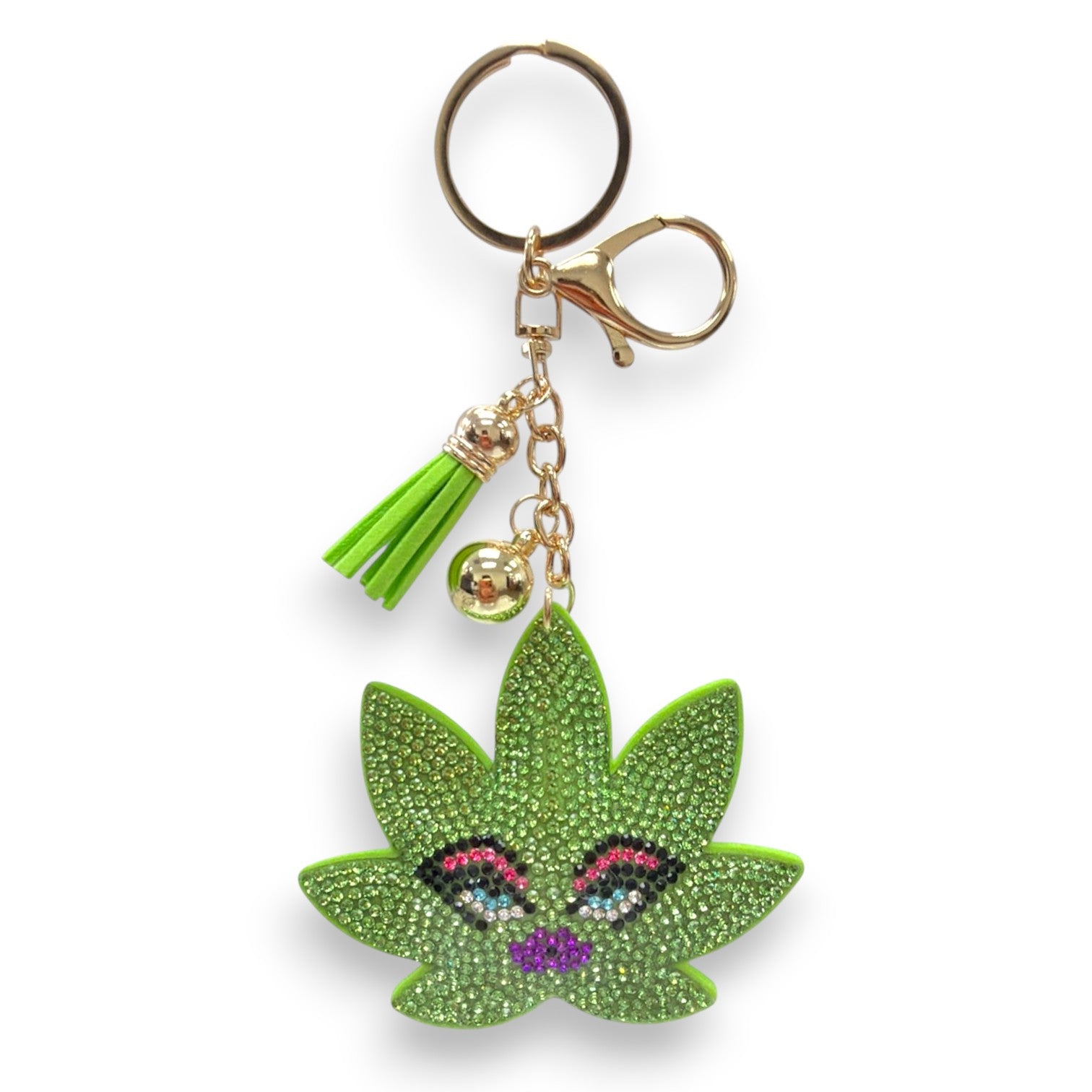 Rhinestone Cannabis Leaf Keychain