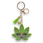 Rhinestone Cannabis Leaf Keychain