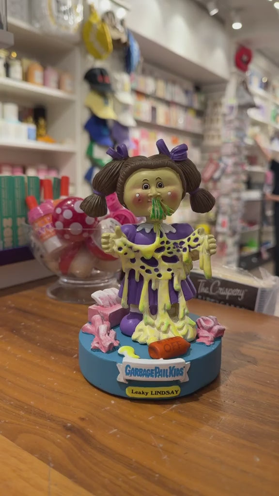 Load video: Leaky Lindsay Garbage Pail Kids Bobblehead
