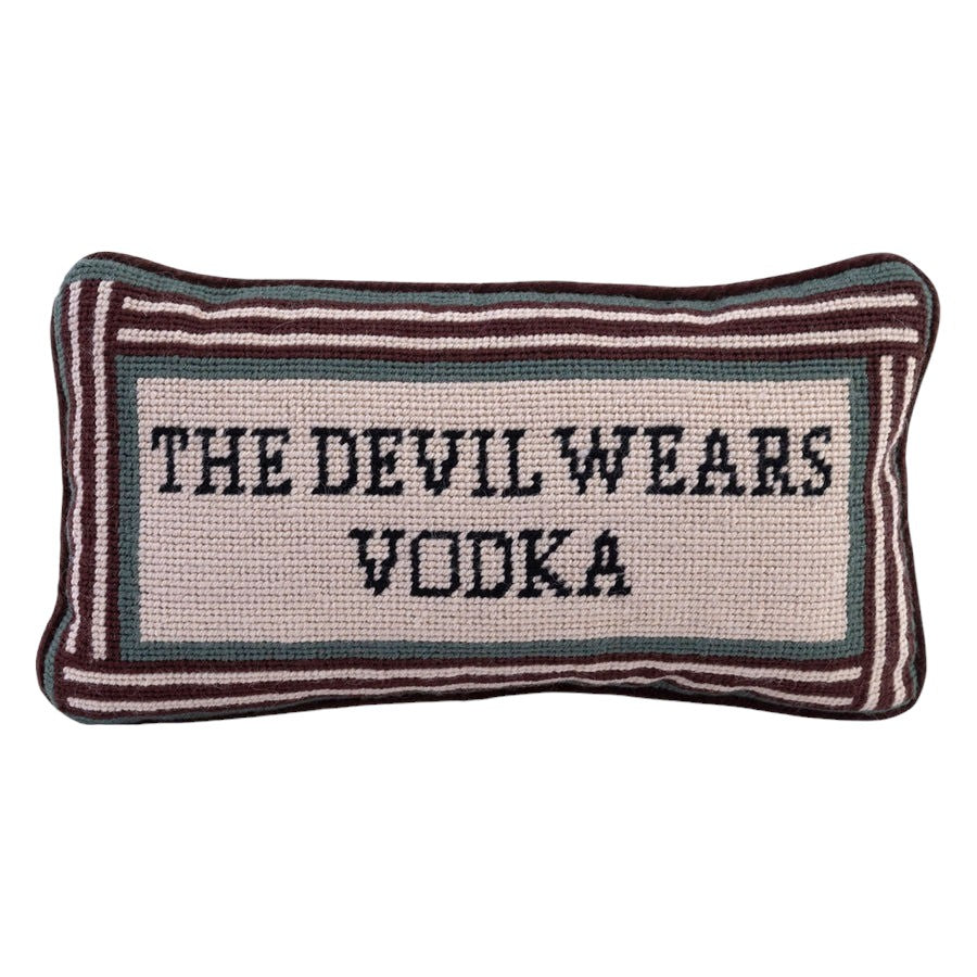 Devil Wears Vodka Needlepoint Pillow